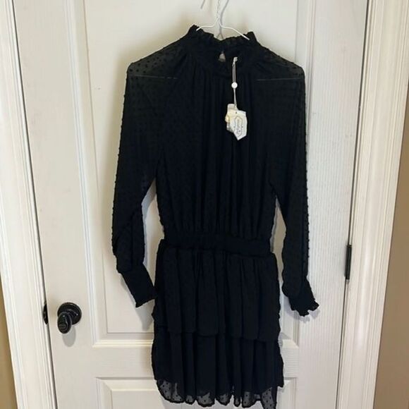 Mud Pie Victoria Smocked Dress in Black - Picture 1 of 7